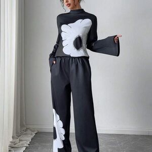 Elegant Black and White Floral Women's Jumpsuit